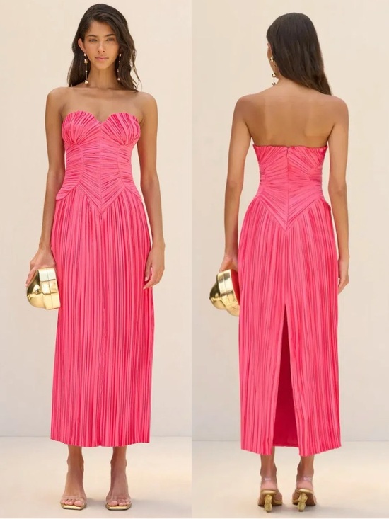 cult gaia Dresses & Skirts - Cult Gaia Ashika Pleated Plisse Strapless Corset Dress Sangria Pink NEW with tag